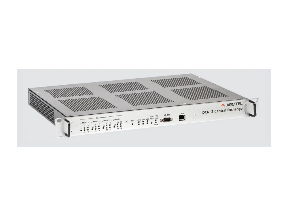 ARMTEL DCN-2 central exchange unit — 19-inch rack unit of the DCN digital PA/GA and intercom system