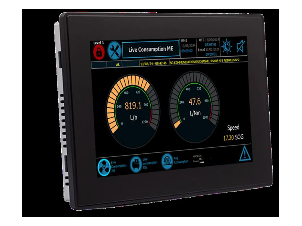 Ecomer Bridge onboard console displaying real-time vessel energy indicators